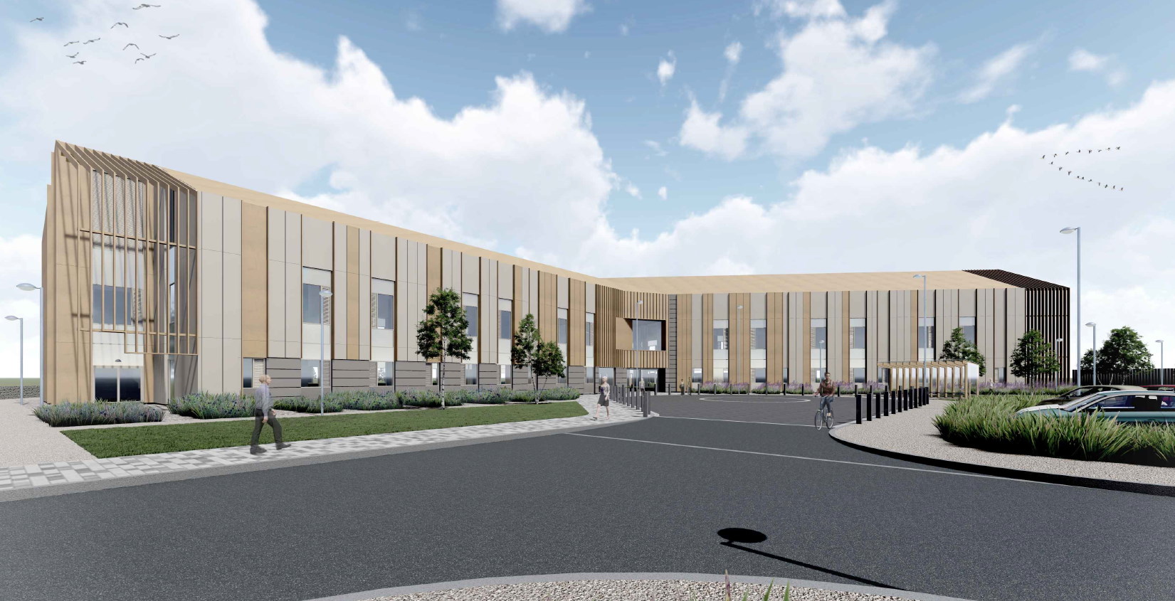 Artist impression north view of NHS building at Inverness Campus